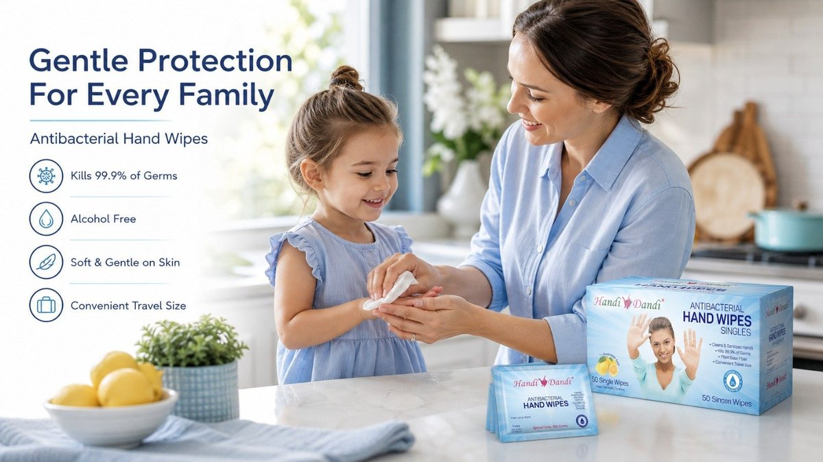 Handi Dandi Antibacterial Hand Wipes Singles - Gentle protection for every family